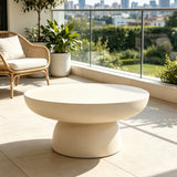 Patio Coffee Table Round Indoor & Outdoor Sofa Side Table MGO Center Table Modern Cocktail Table, No Assembly, Off White