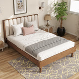 Queen Size Wood Platform Bed Frame with Piano Key Upholstered Headboard