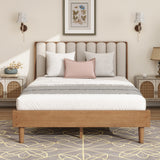 Queen Size Wood Platform Bed Frame with Piano Key Upholstered Headboard