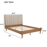 Queen Size Wood Platform Bed Frame with Piano Key Upholstered Headboard