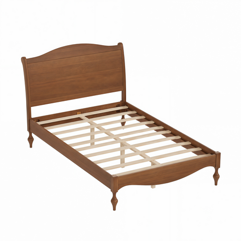 Vintage Wood Full Size Platform Bed Frame with Arched Headboard & Footboard for Bedroom, Apartment, Large Under Bed Storage