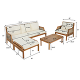 4-Piece Acacia Wood Patio Furniture Set, Outdoor Wicker Conversation Set with Sofa, Coffee Table & Cushions
