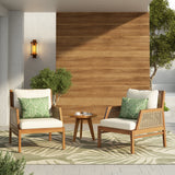2pcs Patio Club Chair with Wicker, Acacia Wood Accent Chair Outdoor Armchair with Water-Resistant Cushions