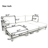 6-Piece Acacia Wood Patio Daybed Set, Modular Outdoor Sectional Sofa with Ottomans, Cushions & Pillows, Light Teak+Beige