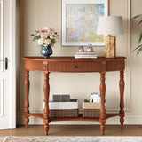 Half Moon Console Table with Drawer & Shelf, Fluted Entryway Table Vintage Sofa Table with Roman Column Legs