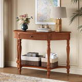Half Moon Console Table with Drawer & Shelf, Fluted Entryway Table Vintage Sofa Table with Roman Column Legs