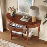 Half Moon Console Table with Drawer & Shelf, Fluted Entryway Table Vintage Sofa Table with Roman Column Legs