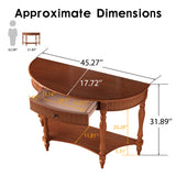 Half Moon Console Table with Drawer & Shelf, Fluted Entryway Table Vintage Sofa Table with Roman Column Legs