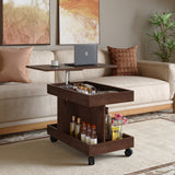 Rolling Side Table with 360° Rotating Top, Mobile Coffee Table Nightatand with Storage, Adjustable End Table on Wheels
