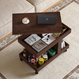 Rolling Side Table with 360° Rotating Top, Mobile Coffee Table Nightatand with Storage, Adjustable End Table on Wheels