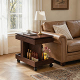 Rolling Side Table with 360° Rotating Top, Mobile Coffee Table Nightatand with Storage, Adjustable End Table on Wheels