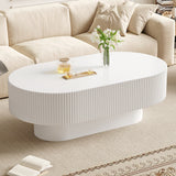 48.4"W Oval Coffee Table, Farmhouse Fluted Drum Center Table End Table, Modern Minimalist Coffee Table with Sturdy Base