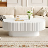 48.4"W Oval Coffee Table, Farmhouse Fluted Drum Center Table End Table, Modern Minimalist Coffee Table with Sturdy Base