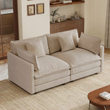 Upholstered Loveseat Sofa 3-Seat Sofa with Pillows&Soft Cushion, Comfy Cloud Sofa Couch, Light Coffee