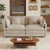 Upholstered Loveseat Sofa 3-Seat Sofa with Pillows&Soft Cushion, Comfy Cloud Sofa Couch, Light Coffee