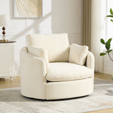 360° Swivel Barrel Chair with 3 Plump Pillows, Upholstered Round Accent Chair Ergonomic Armchair Comfy Reading Chair, Beige