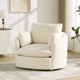 360° Swivel Barrel Chair with 3 Plump Pillows, Upholstered Round Accent Chair Ergonomic Armchair Comfy Reading Chair, Beige