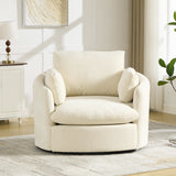 360° Swivel Barrel Chair with 3 Plump Pillows, Upholstered Round Accent Chair Ergonomic Armchair Comfy Reading Chair, Beige