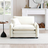 Comfy Accent Chair with Pillow & Soft Double-layer Cushion, Upholstered Cloud Sofa Chair Reading Armchair Club Chair, Beige