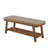 43.5" Linen Upholstered Storage Bench with Open Shelf, Bed End Bench with Cushion for Living Room, Bedroom, Entryway