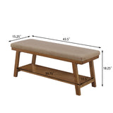 43.5" Linen Upholstered Storage Bench with Open Shelf, Bed End Bench with Cushion for Living Room, Bedroom, Entryway