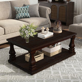 Farmhouse 46" Rectangular Coffee Table, Wood Center Table with Open Storage Shelf for Living Room, Bedroom