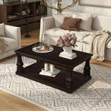 Farmhouse 46" Rectangular Coffee Table, Wood Center Table with Open Storage Shelf for Living Room, Bedroom