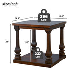 Farmhouse 24.8" Square Wood End Table with Storage Shelf, 2-Tier Side Table Nightstand with Carved Leg for Living Room, Bedroom