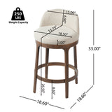 Set of 2 Curved Back Counter Height Stools, Upholstered Bar Stools with Rubberwood Frame, Modern Farmhouse Chairs