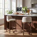 Set of 2 Curved Back Counter Height Stools, Upholstered Bar Stools with Rubberwood Frame, Modern Farmhouse Chairs