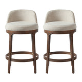 Set of 2 Curved Back Counter Height Stools, Upholstered Bar Stools with Rubberwood Frame, Modern Farmhouse Chairs