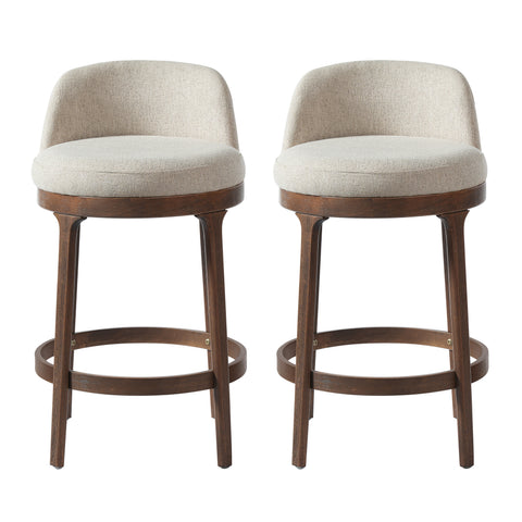 Set of 2 Curved Back Counter Height Stools, Upholstered Bar Stools with Rubberwood Frame, Modern Farmhouse Chairs