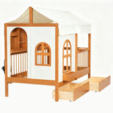 Twin Size House Bed Tent Bed Kids Bed Frame with 2 Drawers, Side LED Bookshelf & Built-In Charging Station