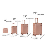 4pcs Carry-On&Checked Luggage & 14'' Cosmetic Case, Hardshell ABS Suitcase Set with Lock & 360° Spinner Wheels, 14"+19"+23"+27", Rose Gold