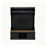 All-in-1 Hall Tree Mudroom Coat Rack Organizer Entryway Bench Shoe Storage Cabinet with 7 Hooks & Shoe Cubbies, Black