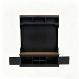 All-in-1 Hall Tree Mudroom Coat Rack Organizer Entryway Bench Shoe Storage Cabinet with 7 Hooks & Shoe Cubbies, Black