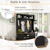 All-in-1 Hall Tree Mudroom Coat Rack Organizer Entryway Bench Shoe Storage Cabinet with 7 Hooks & Shoe Cubbies, Black