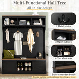 All-in-1 Hall Tree Mudroom Coat Rack Organizer Entryway Bench Shoe Storage Cabinet with 7 Hooks & Shoe Cubbies, Black