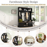 All-in-1 Hall Tree Mudroom Coat Rack Organizer Entryway Bench Shoe Storage Cabinet with 7 Hooks & Shoe Cubbies, Black