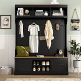 All-in-1 Hall Tree Mudroom Coat Rack Organizer Entryway Bench Shoe Storage Cabinet with 7 Hooks & Shoe Cubbies, Black