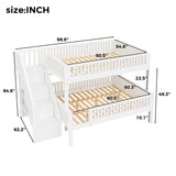 Full XL Over Queen Bunk Bed with Storage Staircase, LED Bookshelf, Solid Wood Bunk Bed Frame, Full-Length Guardrails