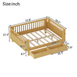 Full Kids Platform Bed with Guardrails & Storage Drawers, Solid Wood Convertible Daybed Low Profile Bed Frame