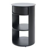 15.35" Metal Round End Table, Side Table with Sliding Door Cabinet & Open Shelves for Living Room, Bedroom