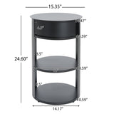 15.35" Metal Round End Table, Side Table with Sliding Door Cabinet & Open Shelves for Living Room, Bedroom
