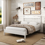 Full Platform Bed Frame with Spindle Headboard, Countryside Style Wooden Bed with Slat Support