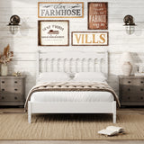 Full Platform Bed Frame with Spindle Headboard, Countryside Style Wooden Bed with Slat Support