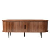 55" Mid-Century Modern TV Stand, TV Media Console Table with Sliding Door & Shelves for Living Room, Bedroom, Apartment,