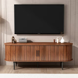 55" Mid-Century Modern TV Stand, TV Media Console Table with Sliding Door & Shelves for Living Room, Bedroom, Apartment,