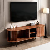 55" Mid-Century Modern TV Stand, TV Media Console Table with Sliding Door & Shelves for Living Room, Bedroom, Apartment,
