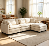 Upholstered 3-Seat Sofa with Pillows&Soft Cushion, Comfy Cloud Sofa Sleeper Sofa Couch, Antique White